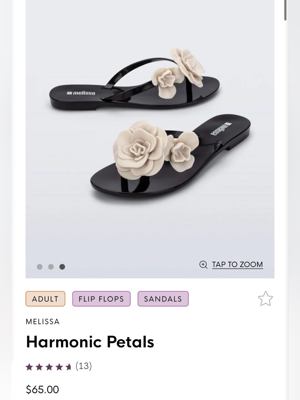 melissa Black Flip Flops with Cream Floral Accent